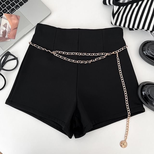 DIYI-High Waist Chained Plain Shorts