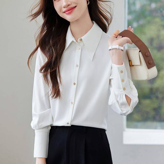 Dragan Pulse-Long-Sleeve Button-Up Plain Shirt