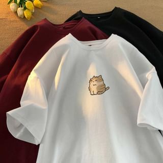 Bolgivy Elbow-Sleeve Round Neck Cartoon Print Tee Sale