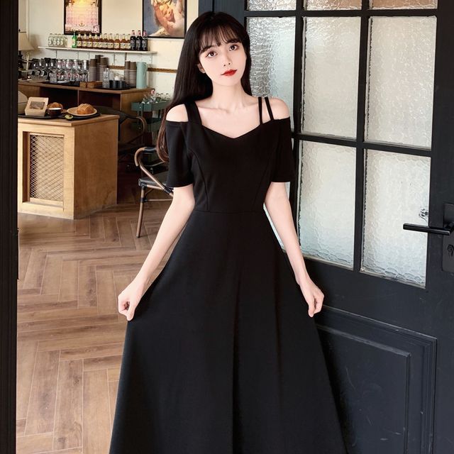 formal chic dress code Black Aline tulle long prom dress, black lace formal evening dress –  dresstby main image 1