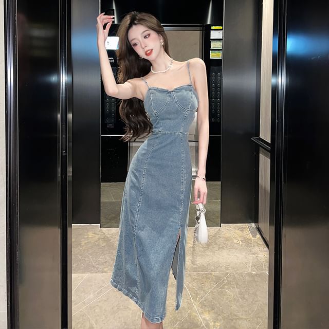 denim bodycon dress midi Montsand DENIM BLUE CORSET MIDI DRESS