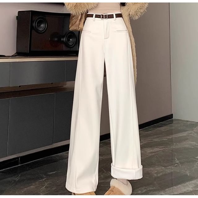 Trendycas-High Waist Plain Wide Leg Pants