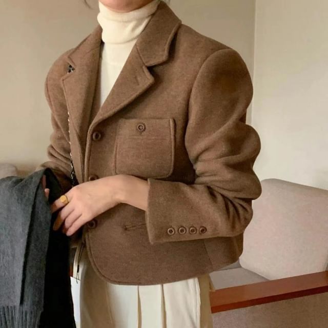 Jesong-Button-Up Plain Crop Jacket