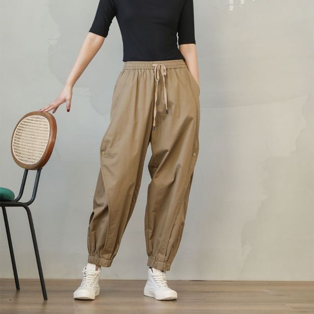 Cloud Nine-Drawstring Waist Plain Harem Pants