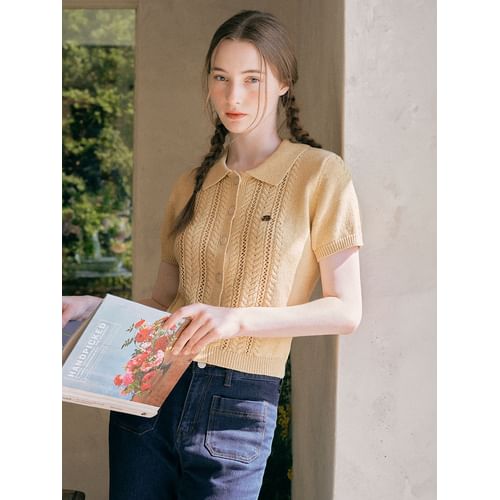 rolarola★大人気★SET-UP BUTTON KNIT_SK-20144 Women's Cable Knit V-Neck Sweater | Rafaella