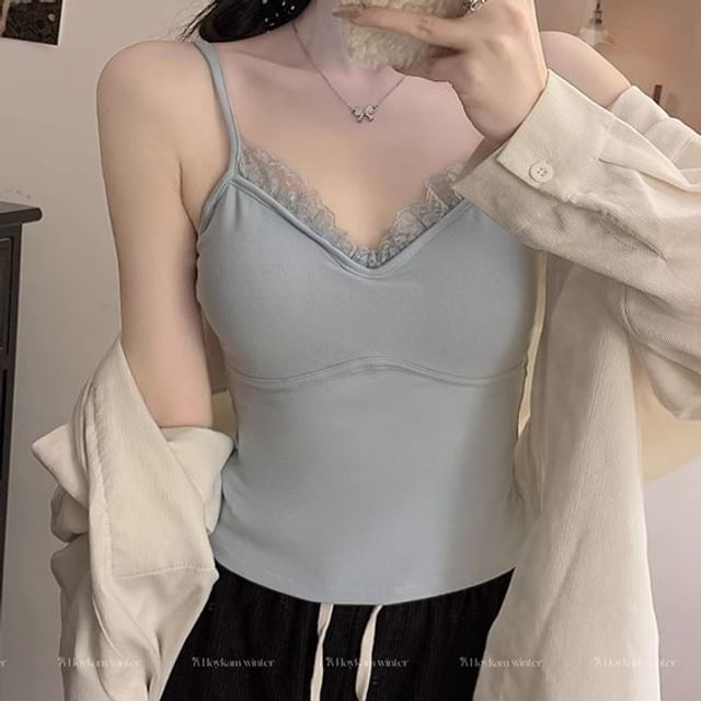 Dragan Pulse-V-Neck Plain Ruffle Camisole Top