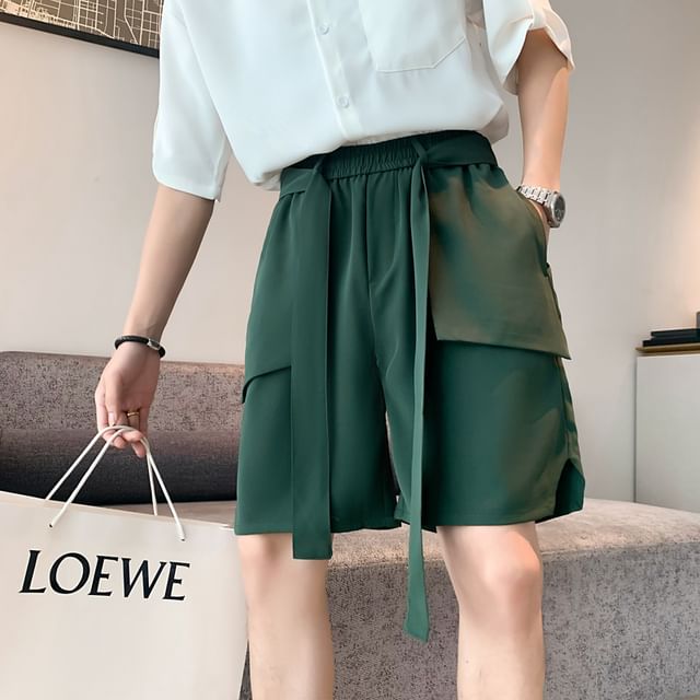 ravewider-High Waist Sashed Wide Leg Shorts
