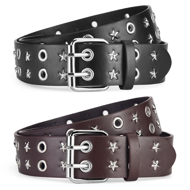Leatha - Star Studded Grommet Faux Leather Belt / Waist  display picture 1