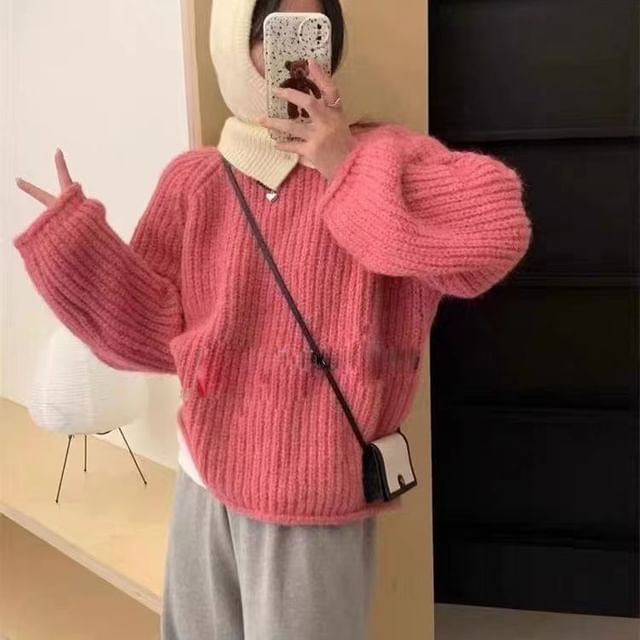 Everose-Crew Neck Plain Sweater