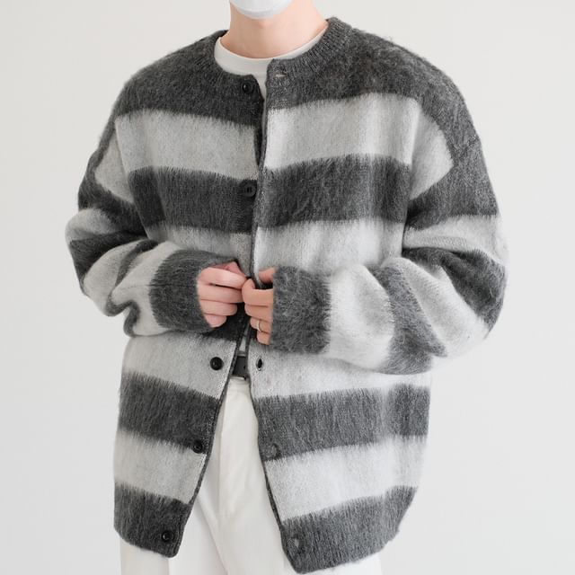 DAZO Studios-Crew Neck Striped Oversized Cardigan