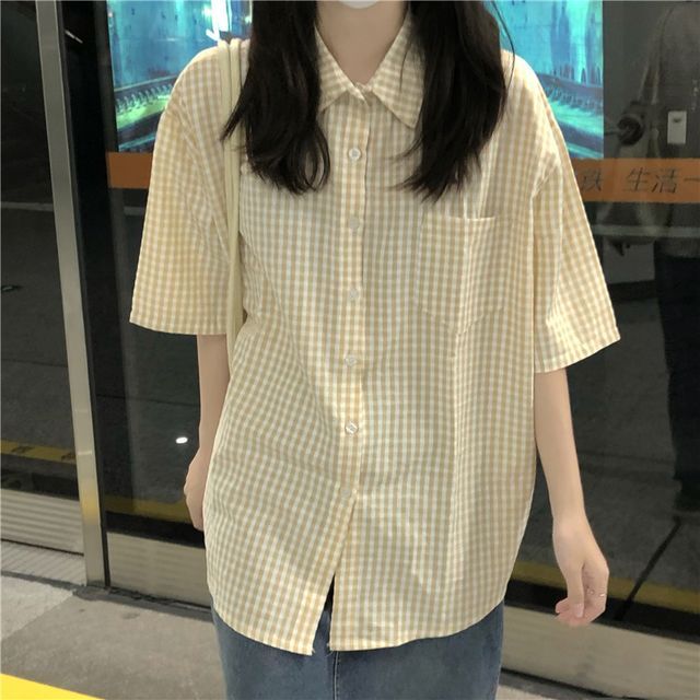 Everose-Short-Sleeve Plaid Shirt