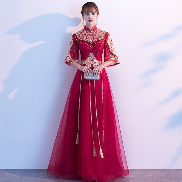 dress attire for an interview DreamDress By PMN Lalan Cheongsam Mermaid Trumpet Wedding Dress Gown White Illusion Sheer Back With Slits Hand-Applied Embellishments main image 0