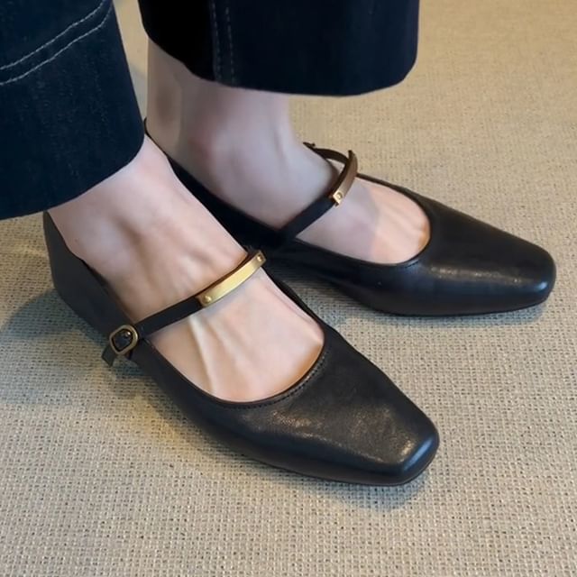 Karlao-Square Toe Metal Accent Mary Jane Flats