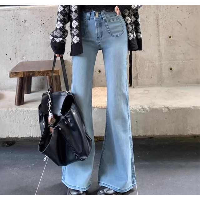 Trendycas-High Rise Washed Flared Jeans