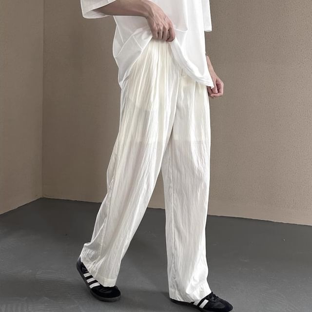SIMPLE BLACK-Mid Rise Plain Wide Leg Pants