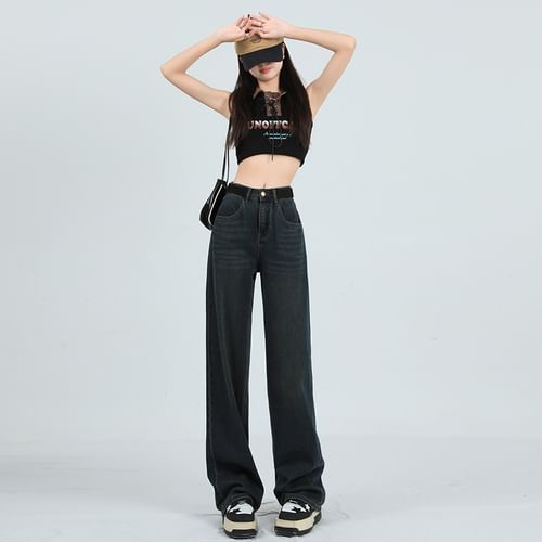 Denimot - High Waist Wide Leg Jeans (Various Designs)