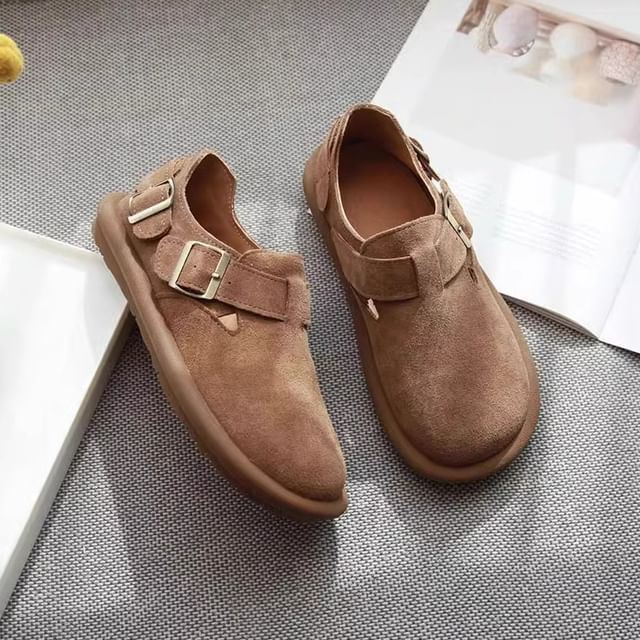Freesia-Faux Leather Buckled Slip Ons