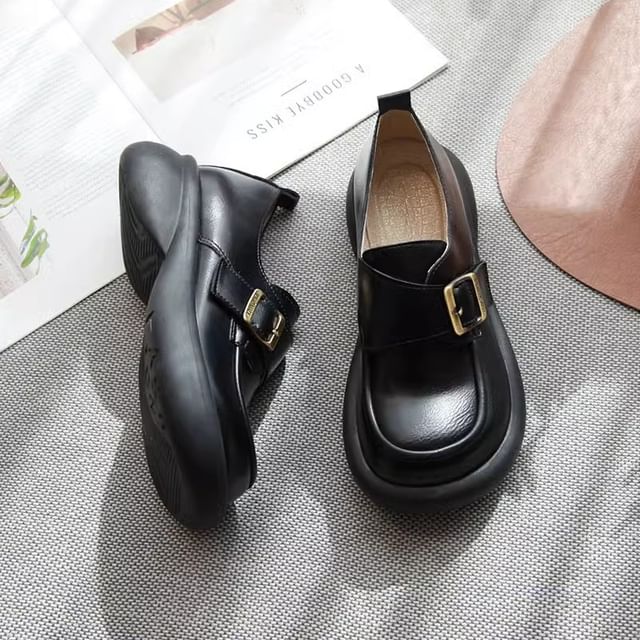 Freesia-Faux Leather Buckled Loafers