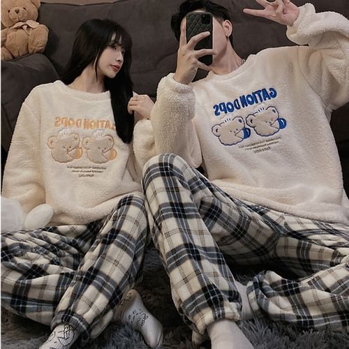 Couple Matching Pajama Set: Sweatshirt + Plaid Pants