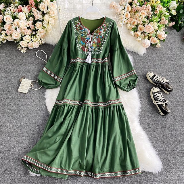 green emerald velvet dress Embroidered Off the Shoulder Tassel Dress, Blue – Violet Skye Boutique