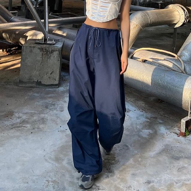 Rosesand-Drawstring Waist Plain Baggy Pants