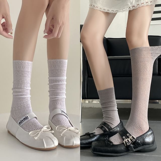 Mimiyu-Plain Pointelle Socks Set