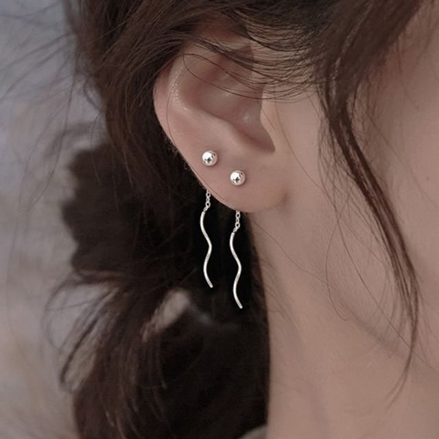 Parskletie-Wavy Sterling Silver Dangle Earring