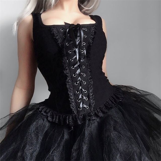 meadowdrop-Lace Up Sleeveless Crop Top