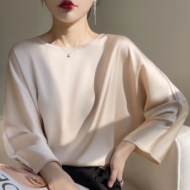 Weelop-34-Sleeve Crew Neck Plain Blouse