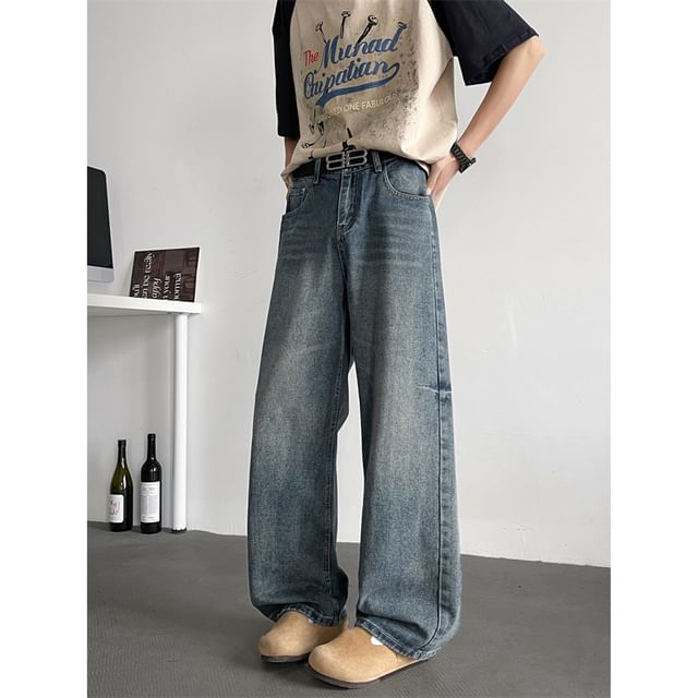 Plummie-Mid Rise Washed Wide Leg Jeans