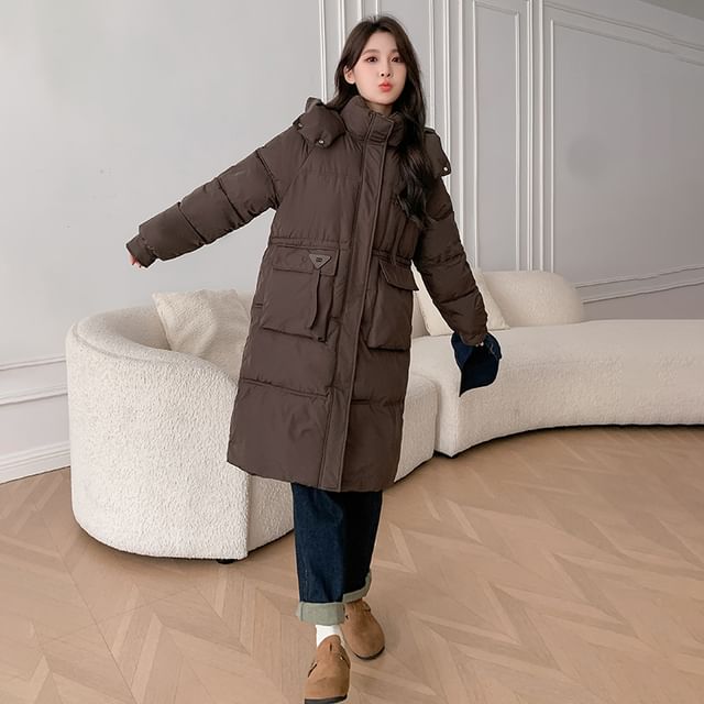 Sienne-High Neck Zip-Up Padded Long Coat