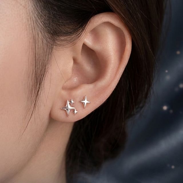 Parskletie-Pendiente Estrella Asimétrica Plata Esterlina