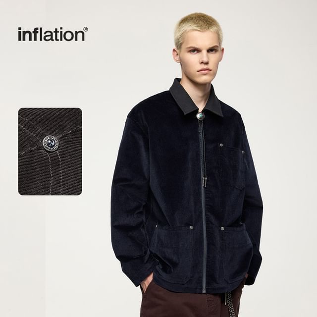 Newin-Leather-Collar Corduroy Jacket