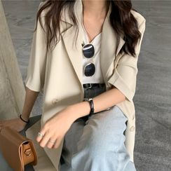 Moon City - Elbow-Sleeve Double-Breasted Blazer Moon City - Elbow-Sleeve Double-Breasted Blazer