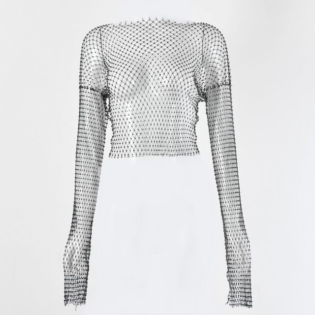 Vanduous-Long-Sleeve Mesh Top