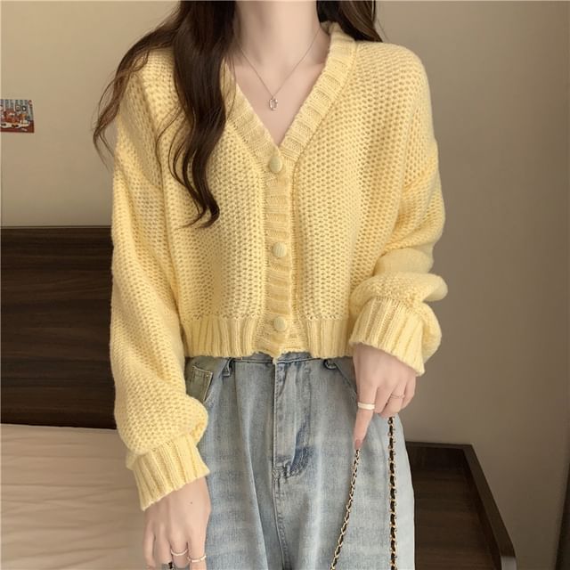 Sisyphi-V-Neck Plain Cardigan