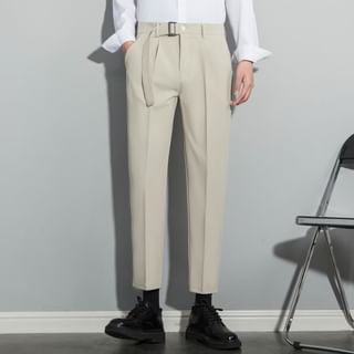 Loansk - Mid Rise Plain Cropped Baggy Dress Pants