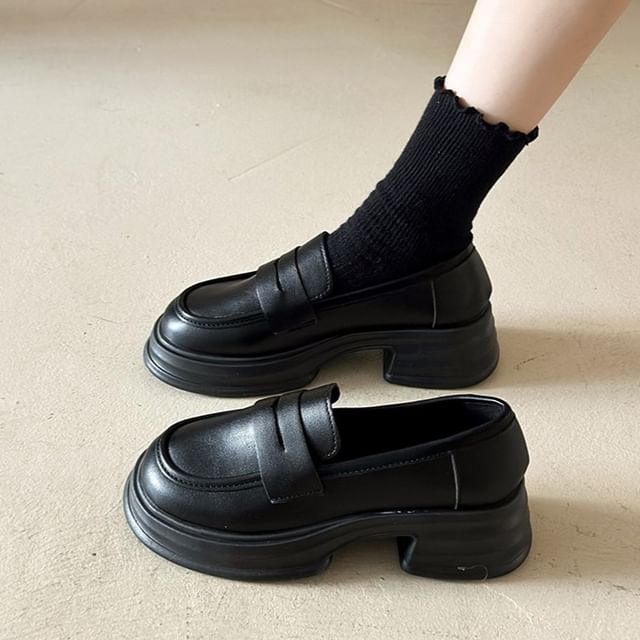 Gordong-Faux Leather Platform Loafers