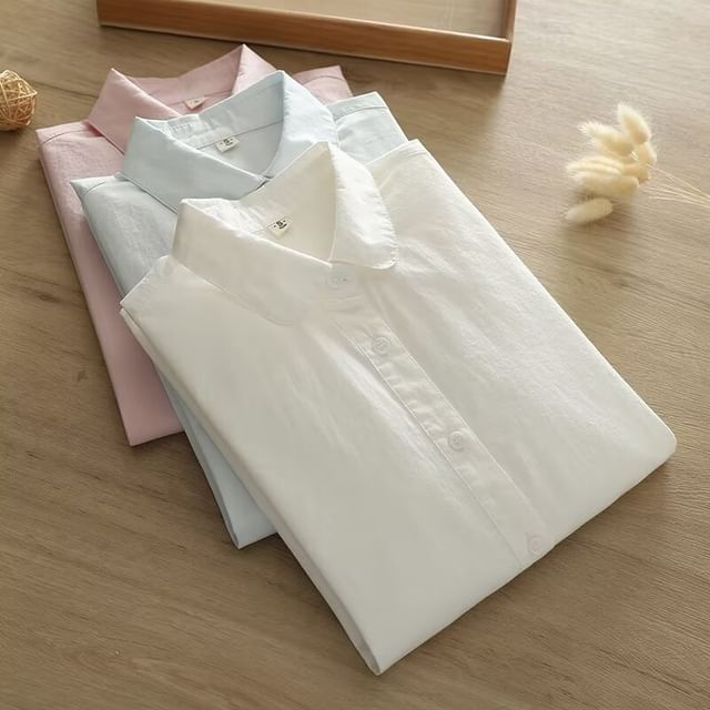 PANDAGO-Long Sleeve Collared Button Shirt