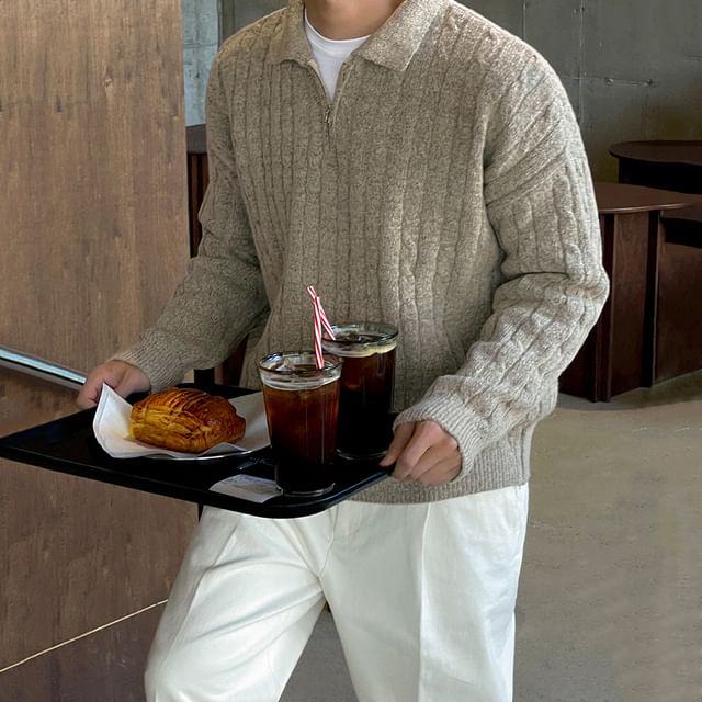 MRCYC-Maternity Collar Plain Cable-Knit Sweater