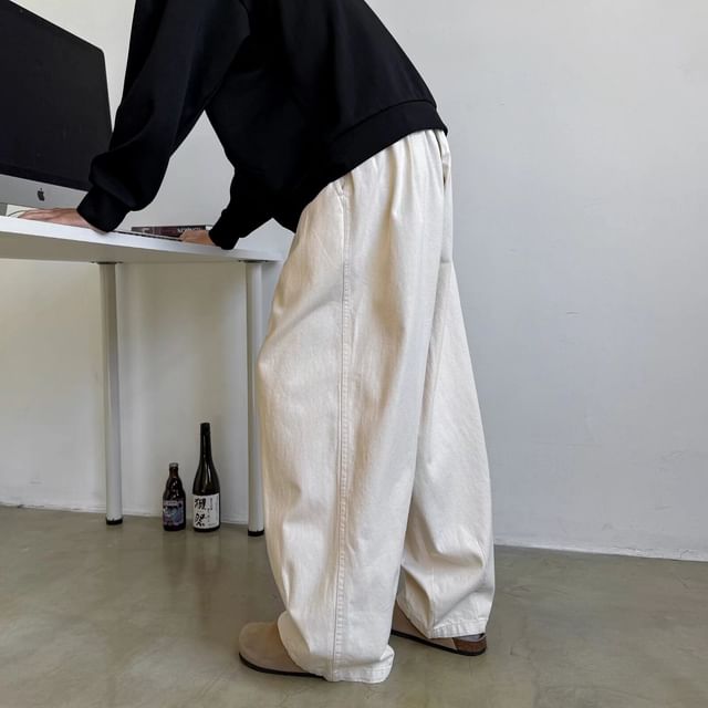 Urtishia-Mid Rise Plain Wide Leg Pants