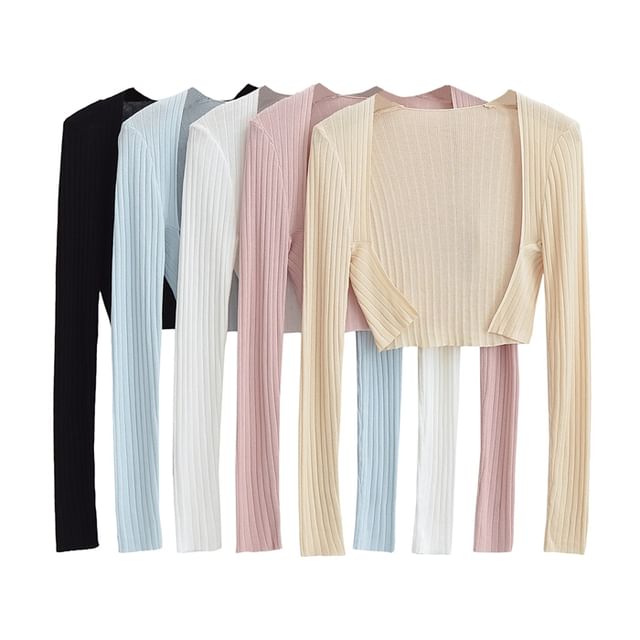 Ulark-Plain Ribbed Bolero Cardigan