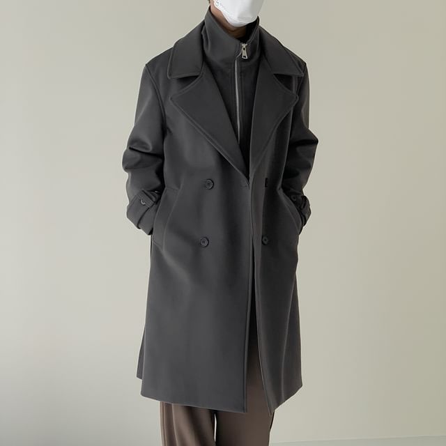 DAZO Studios-Plain Tie Waist Midi Double-Breasted Coat