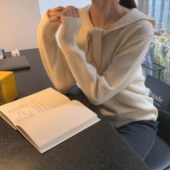 CHERRYKOKO - Sailor-Collar Plain Sweater
