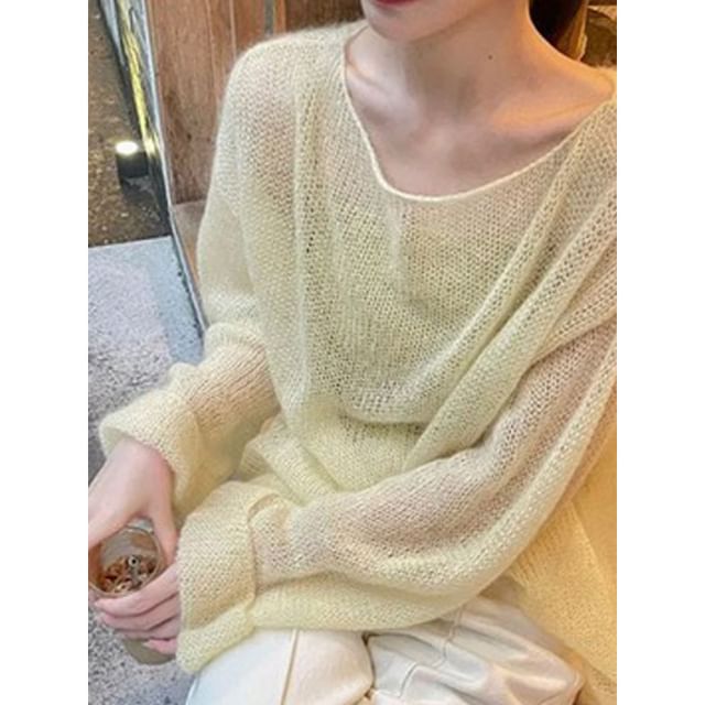 Essere-Flared-Sleeve One-Shoulder Plain Oversized Sweater