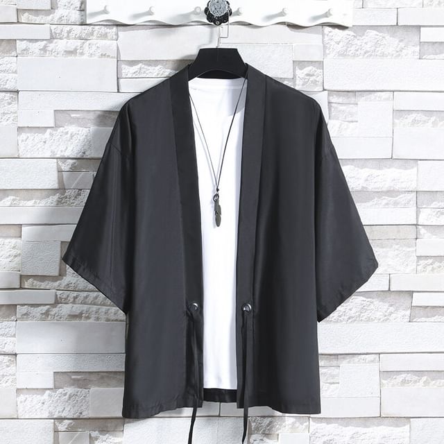 FORSETI-34 Sleeve V-Neck Plain Kimono Jacket