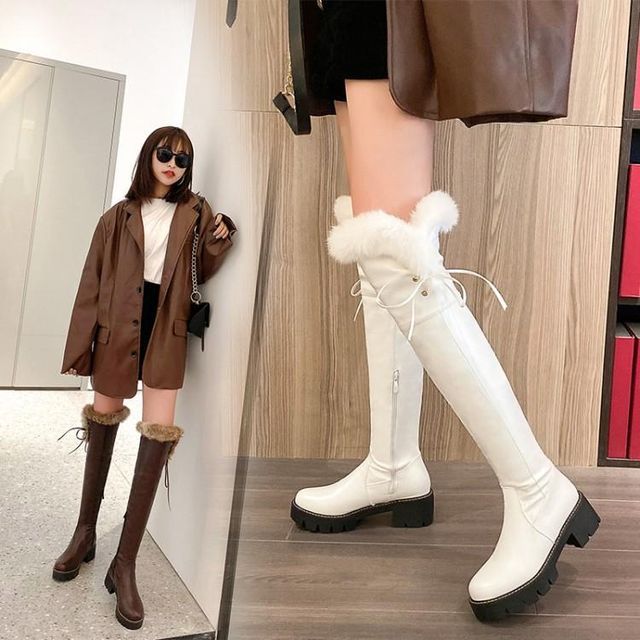 Freesia-Fluffy Trim Platform Tall Boots