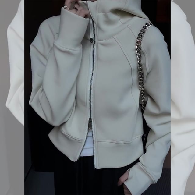 Amyway-Turtleneck Plain Zip-Up Jacket