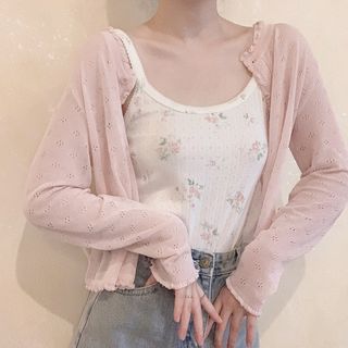 Glotto Frilled Sheer Eyelet Knit Cardigan Sale