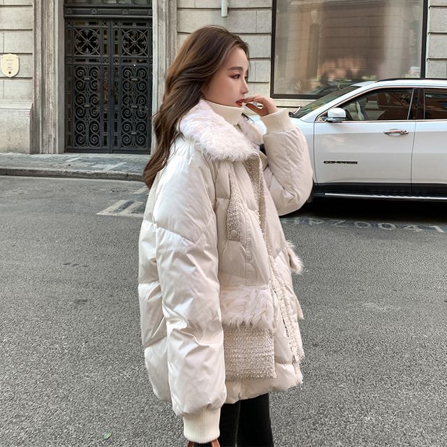 Tzarkozy-Collar Fluffy Trim Padded Zip Jacket